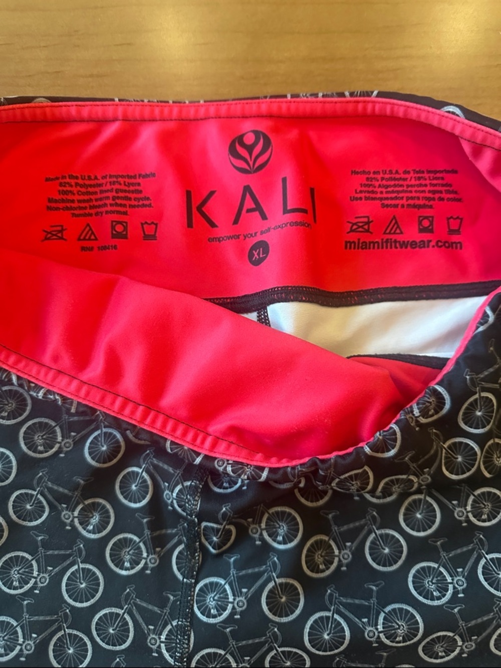 Kali Black Bicycle-Print Capri Leggings with Pink Waistband and Heart Patch - Picture 2 of 2